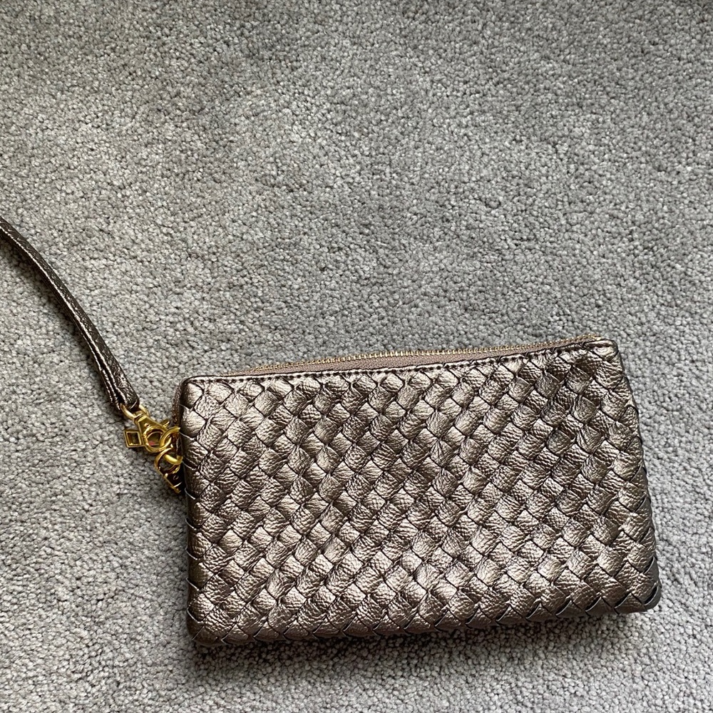 Gray/Gold Metallic Faux Leather Clutch